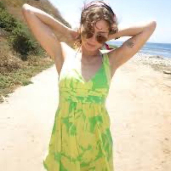 VTG Y2K American Eagle Tropical Floral Yellow And Green Summer Dress Size Medium - Picture 1 of 7